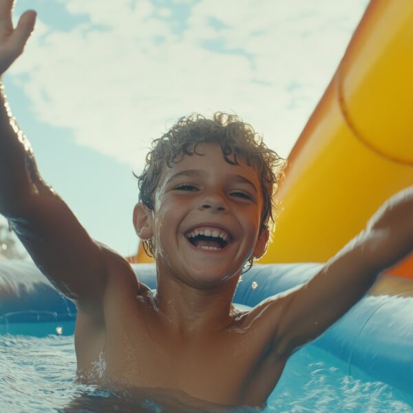 Excited boy kids at waterpark